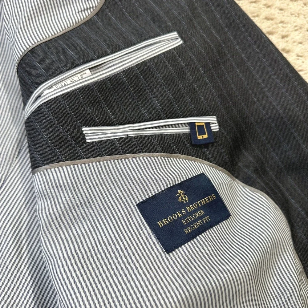 Brooks Brothers Blazer 42 Long Regent Explorer Coat Stripe Gray Wool 2-Button